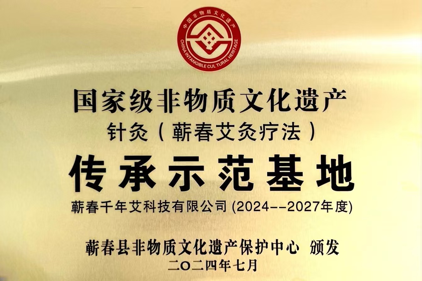 国家级非物质文化遗产针灸（蕲春艾灸疗法）传承示范基地牌匾（2024--2027年度）